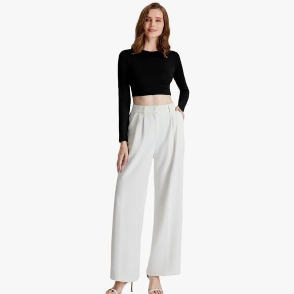 Sassy Zoey Wide Leg High Waisted Trousers with Pockets Work/Business Casual XL - Picture 2 of 10